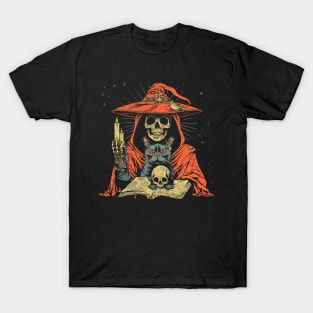 Skeleton Wizard With His Cat and Skull T-Shirt